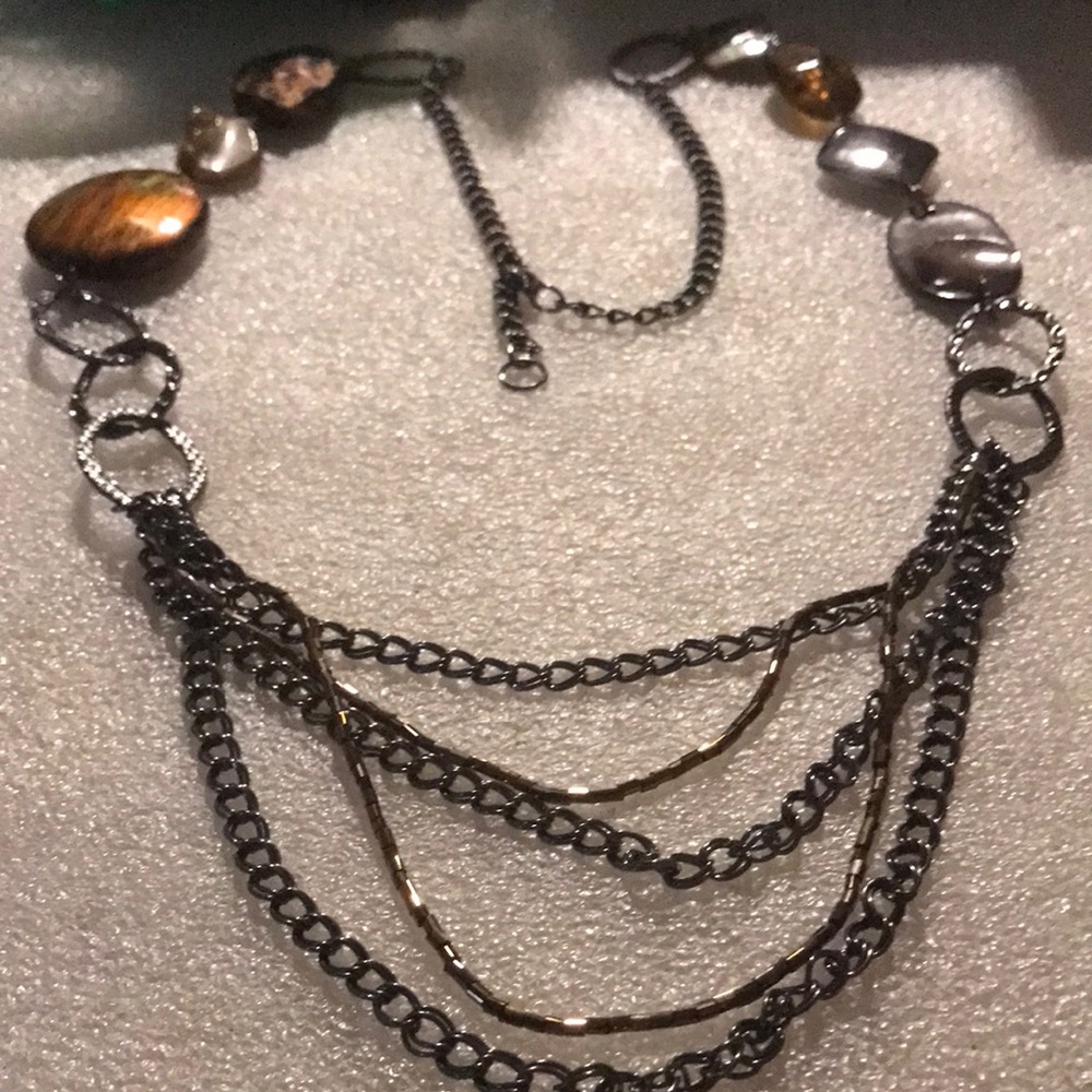Multi-Strand Gunmetal and Gold Women’s Necklace - Brand  shell pearl